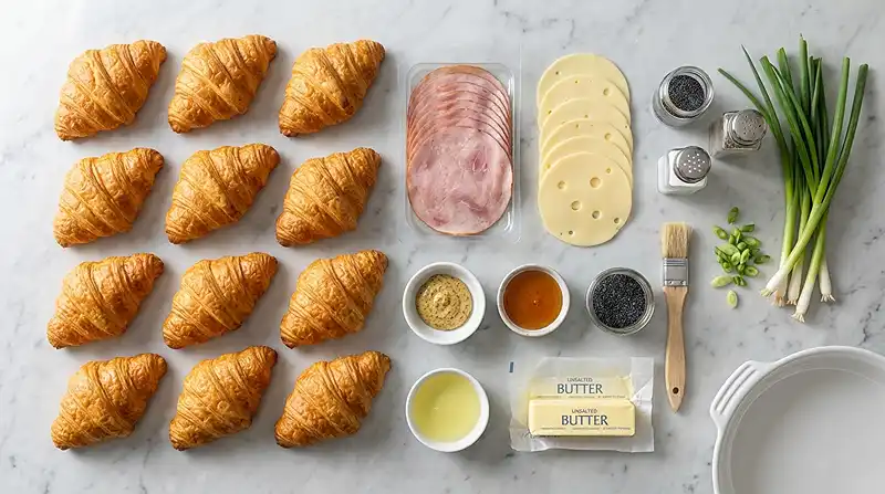 Ingredients for Baked Ham and Cheese Croissants