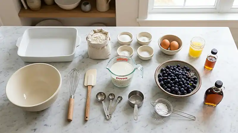 Ingredients for Blueberry Buttermilk Pancake Casserole