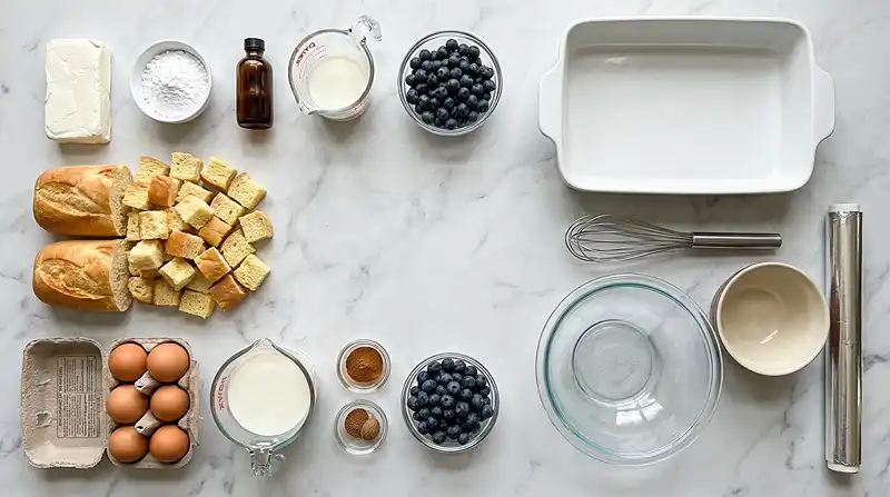 Ingredients for Blueberry French Toast casserole
