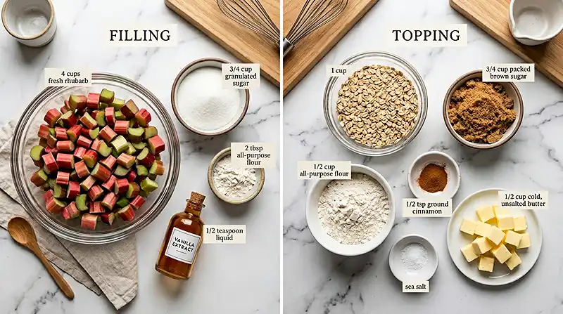 Ingredients for Buttery Rhubarb Crisp with Jammy Tart Filling