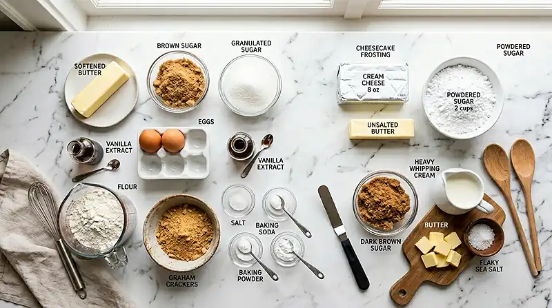 Ingredients for Crumbl Salted Caramel Cheesecake Cookies