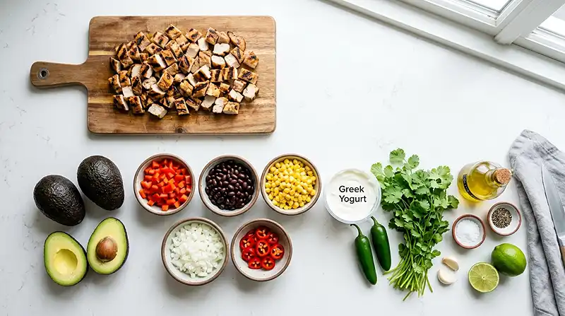 Ingredients for Grilled Chicken Avocado Salad