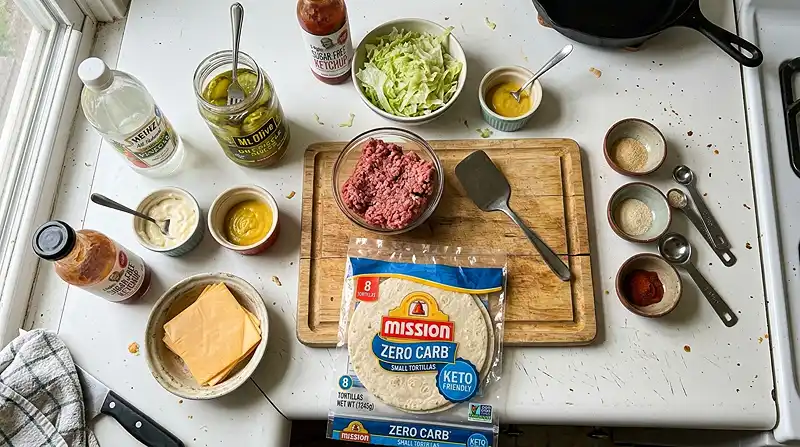 Ingredients for Keto Big Mac Smash Burgers