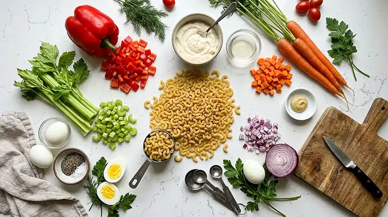 Ingredients for Memorial Day American Macaroni Salad