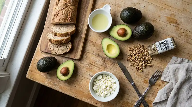 Ingredients for Mini Avocado Toasts with Walnuts