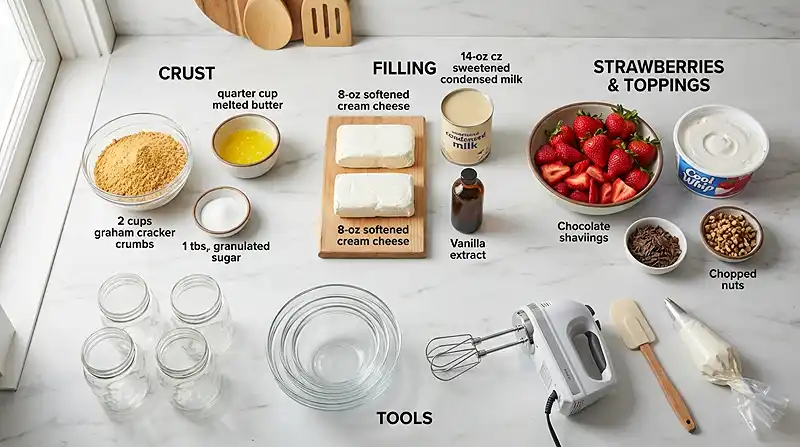 Ingredients for No-Bake Strawberry Cheesecake Cups