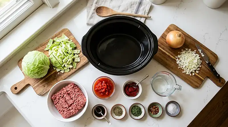 Ingredients for Slow Cooker Unstuffed Cabbage Rolls
