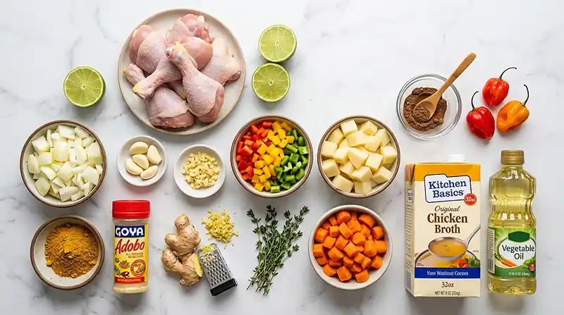 Ingredients for caribbean curry bowl