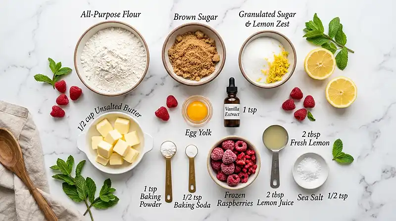 Main ingredients for Lemon Raspberry Cookies