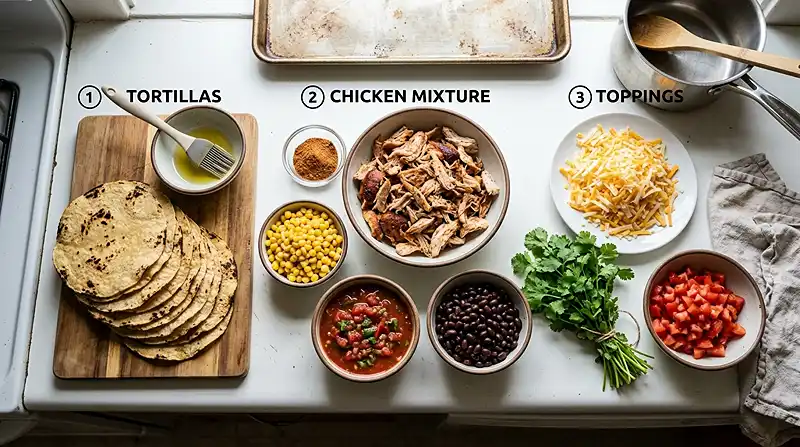 Main ingredients for Mexican Rotisserie Chicken Tostadas