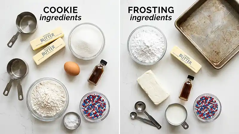 Main ingredients for Patriotic Sugar Cookie Bars