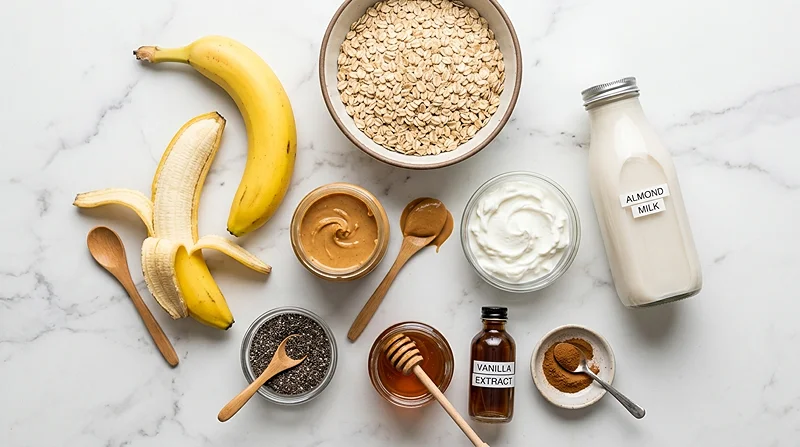 Main ingredients for Peanut Butter Banana Overnight Oats