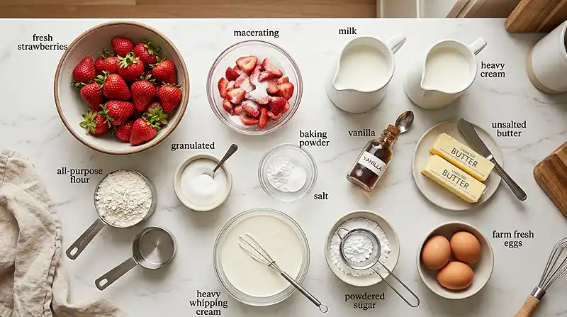 Main ingredients for Strawberry Shortcake Biscuits