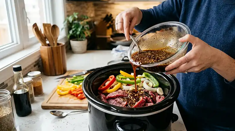 Making Crock Pot Pepper Steak