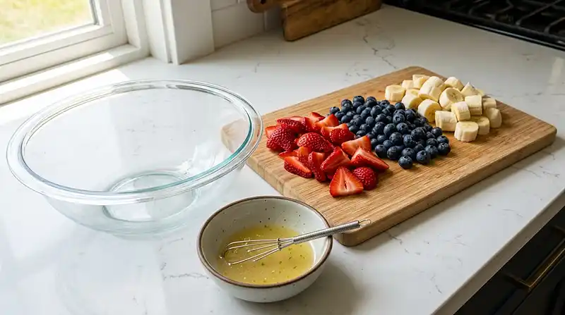 Making the 4th of July Fruit Salad