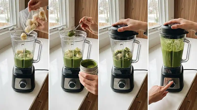 Preparing the Vanilla Matcha Smoothie