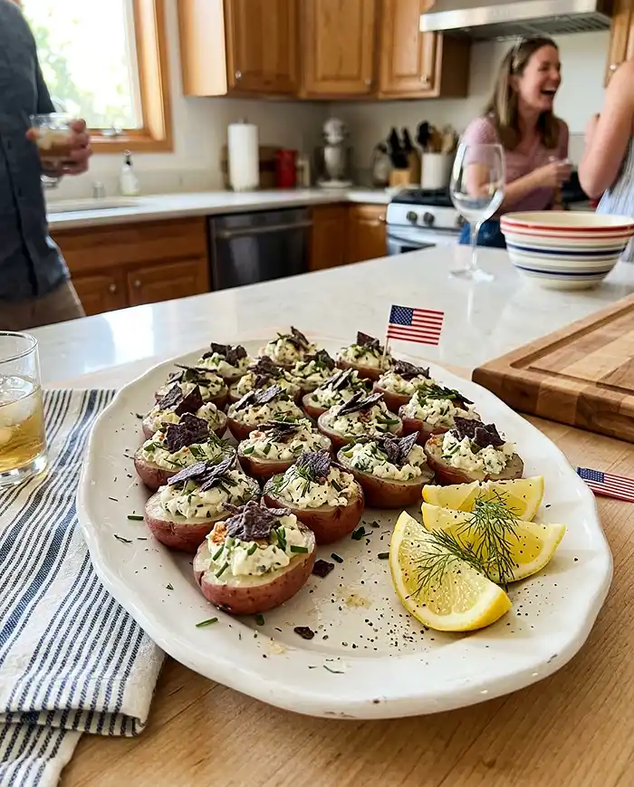 Red White and Blue Deviled Potatoes recipe