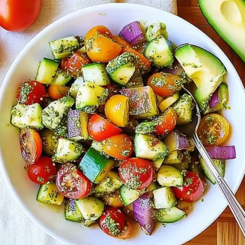Summer Salad with Tomatoes, Cucumber, Avocado, and Basil Pesto 2 Summer Salad with Tomatoes, Cucumber, Avocado, and Basil Pesto