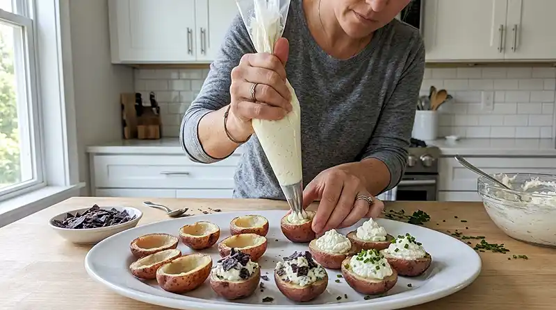 how to make Red White and Blue Deviled Potatoes