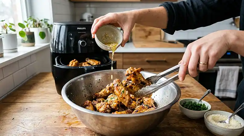 Air Fryer Garlic Parmesan Wings 4 making the Air Fryer Garlic Parmesan Wings