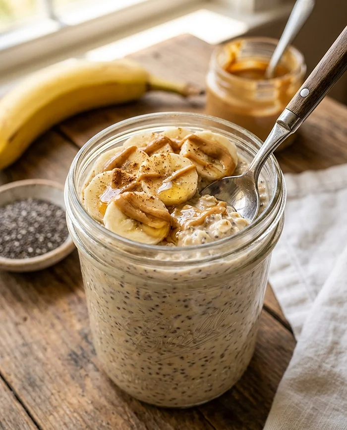 overnight oats with banana and peanut butter​
