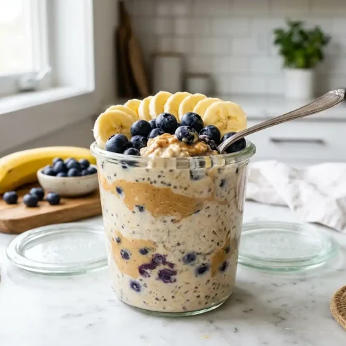 peanut butter banana blueberry overnight oats​