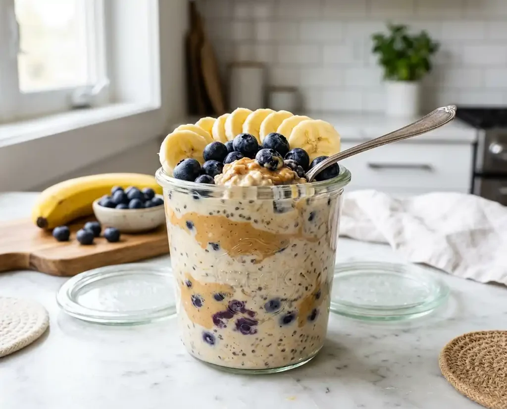 peanut butter banana blueberry overnight oats​