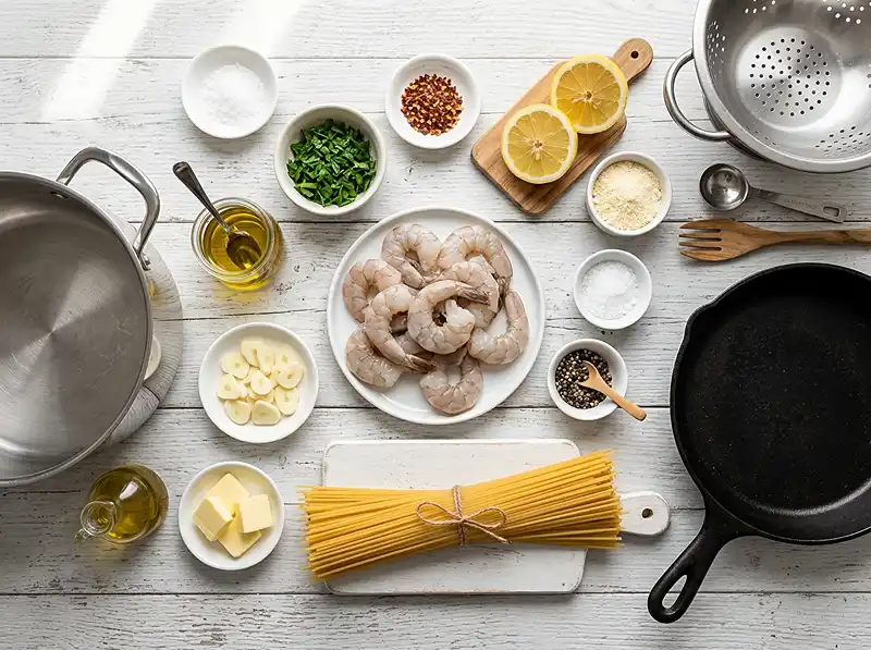 15-Minute Garlic Butter Shrimp Pasta Ingerdients