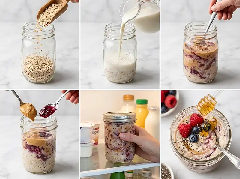 Peanut Butter and Jelly Overnight Oats 4 How to Make peanut butter and jelly overnight oats