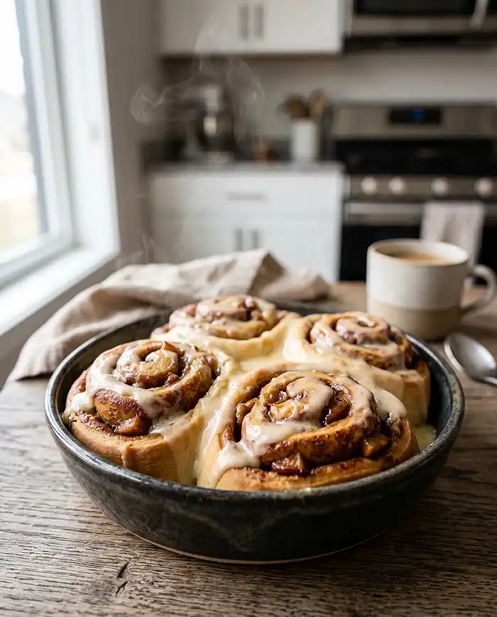 Apple Pastry Recipes 4 Soft apple cinnamon rolls with glaze and apple chunks in a baking tray