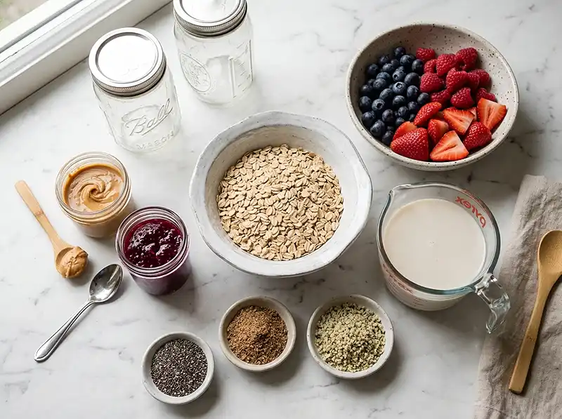 Peanut Butter and Jelly Overnight Oats 3 peanut butter and jelly overnight oats Ingredients
