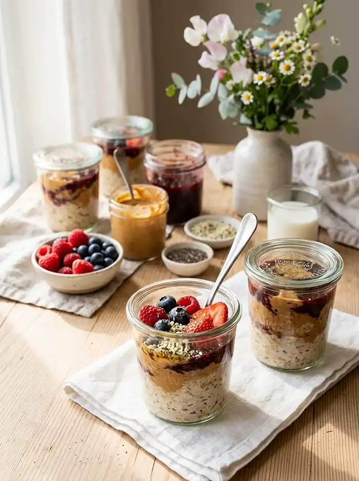 Peanut Butter and Jelly Overnight Oats 5 peanut butter and jelly overnight oats Recipe