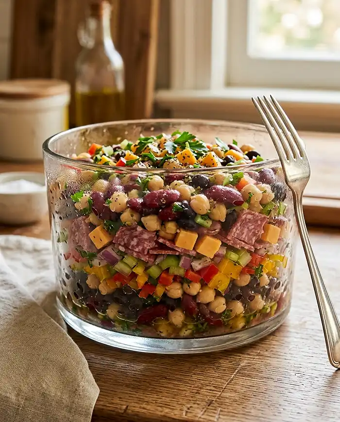 Healthy Dense Bean Salad Recipes 2 Classic dense bean salad recipe with beans, cheese, and salami