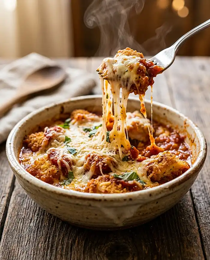 Best Cottage Cheese Bowls Recipes for Weight Loss 2 High-protein cottage cheese chicken parm bowl with melted mozzarella and crispy chicken