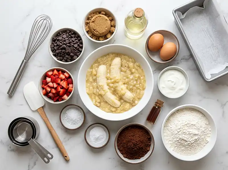 Double Chocolate Strawberry Banana Bread 3 Ingredients for double chocolate strawberry banana bread recipe