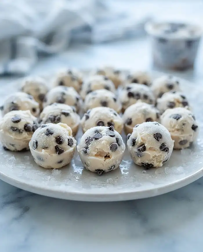 Healthy Snack Bite Recipes 7 Frozen Greek yogurt peanut butter bites with chocolate chips fresh from the freezer