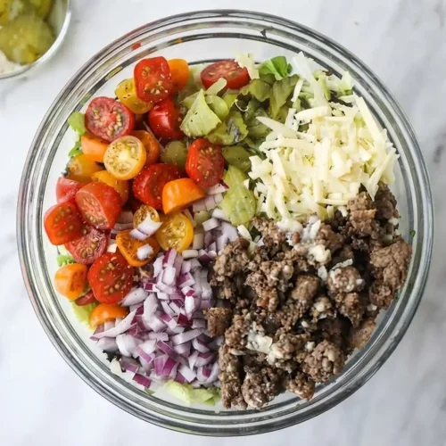 Chopped Cheeseburger Salad with Dill Pickle 2 chopped cheeseburger salad with Dill Pickle