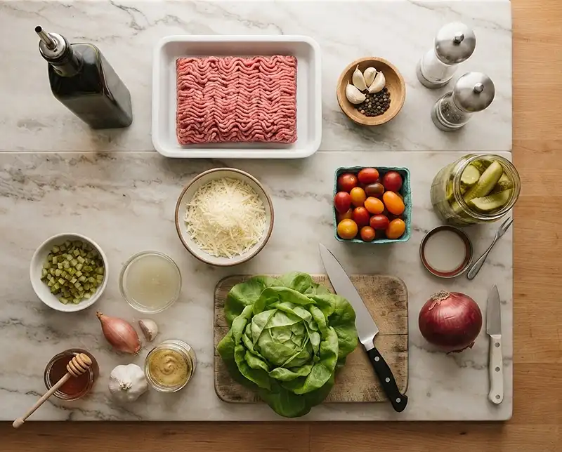 Chopped Cheeseburger Salad with Dill Pickle 3 chopped cheeseburger salad with Dill Pickle Ingredients