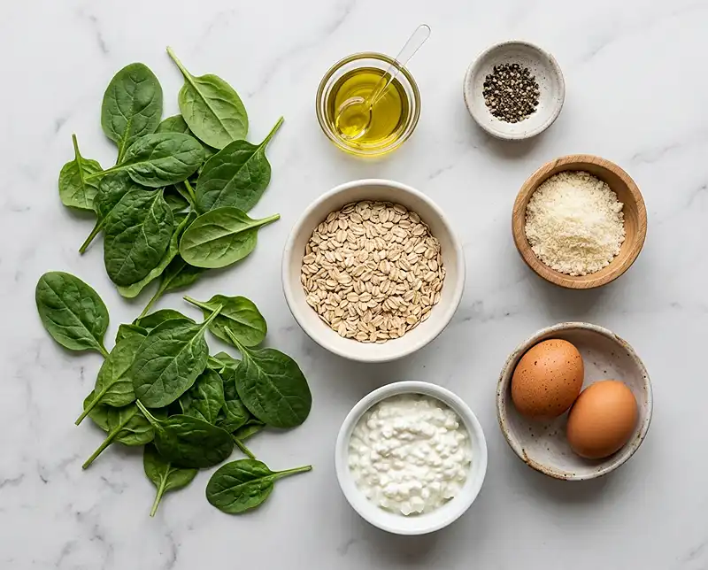 Spinach Cottage Cheese Oat Pancakes 3 cottage cheese and oat pancakes Ingredients