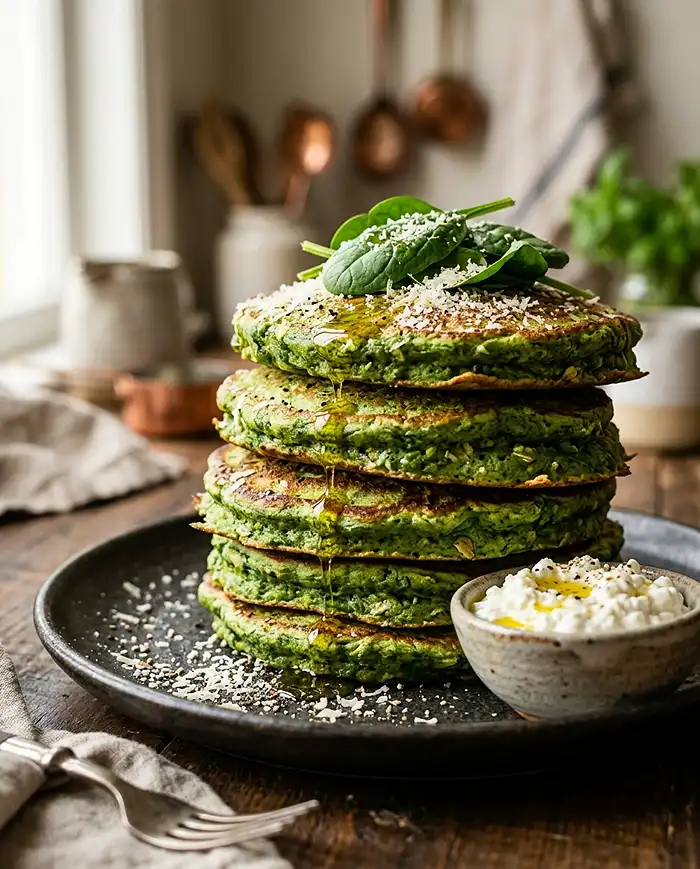 Spinach Cottage Cheese Oat Pancakes 5 cottage cheese and oat pancakes