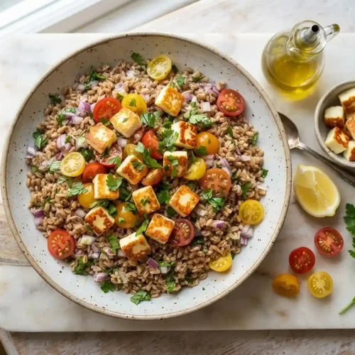 Farro Halloumi Salad 2 farro halloumi salad