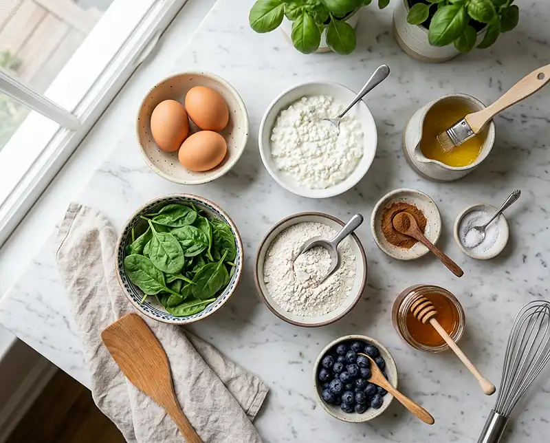 Cottage Cheese and Spinach Pancakes 3 spinach and cottage cheese pancakes Ingredients