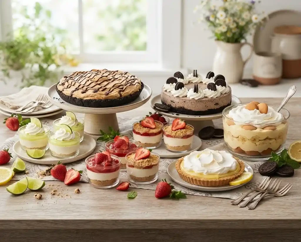 Assortment of easy no-bake summer desserts