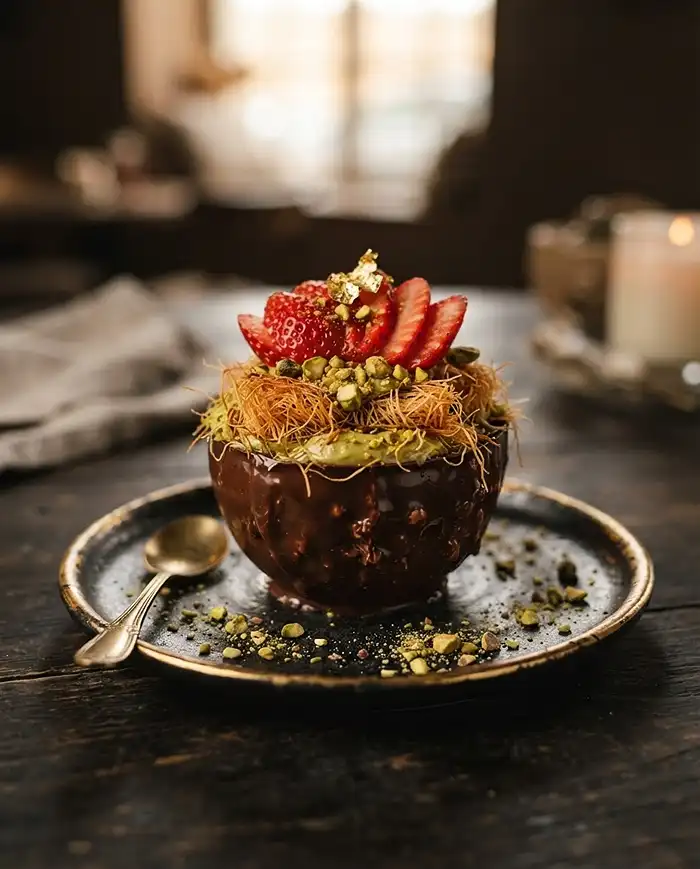 Chocolate Covered Strawberry Recipes 4 Dubai chocolate strawberry cup with pistachio filling, crispy kataifi, and fresh strawberries