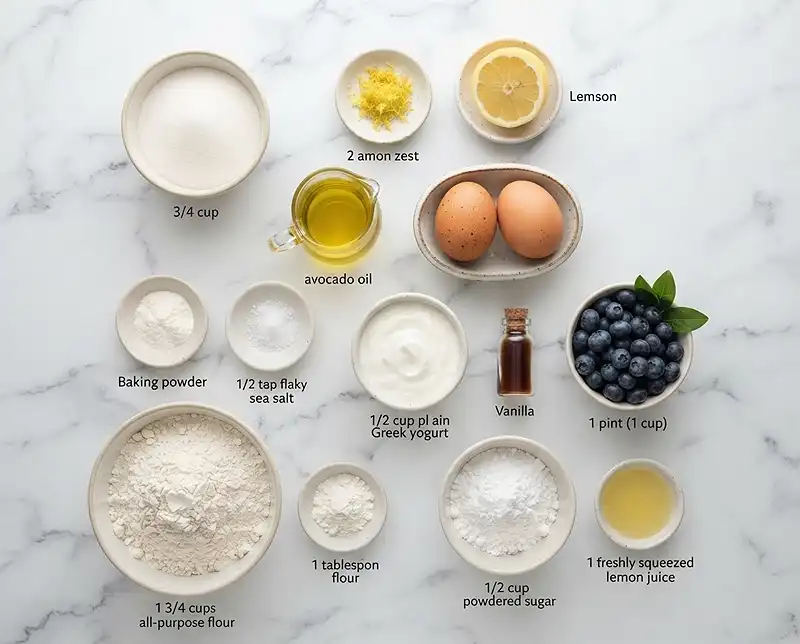 Greek Yogurt Lemon Blueberry Loaf Ingredients