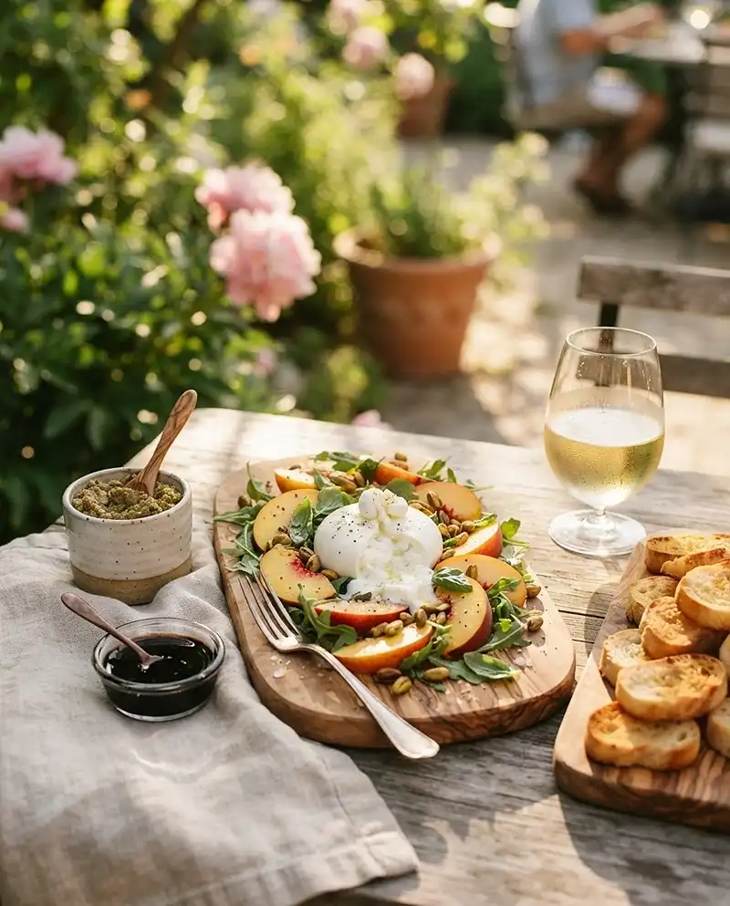 peach and burrata salad​