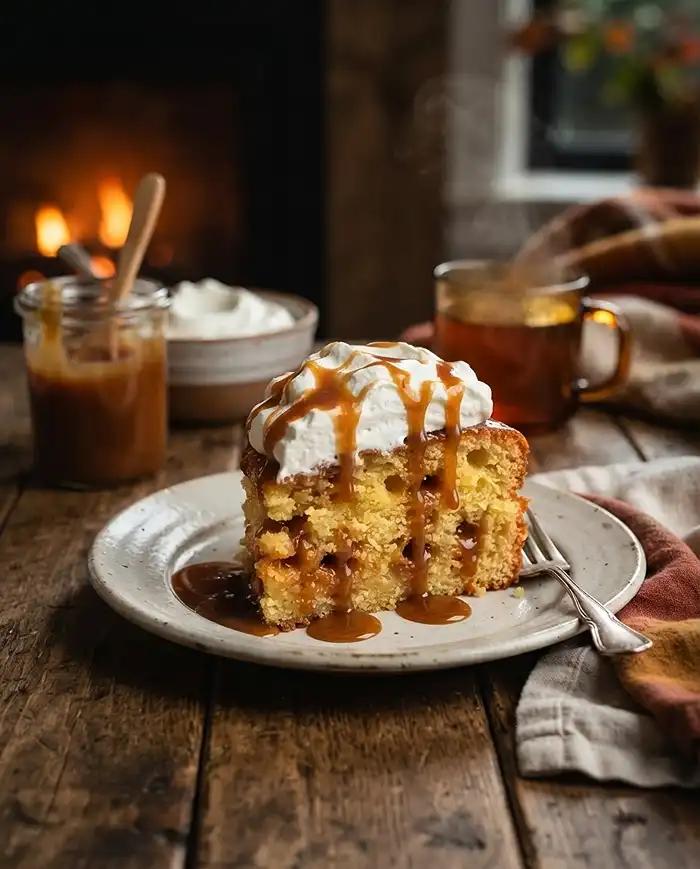 Poke Cake Recipes 6 Easy caramel poke cake slice drizzled with gooey caramel sauce