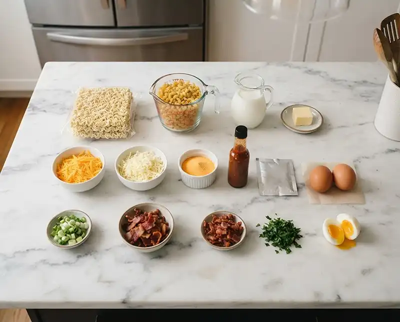 Ingredients for buldak carbonara mac and cheese​