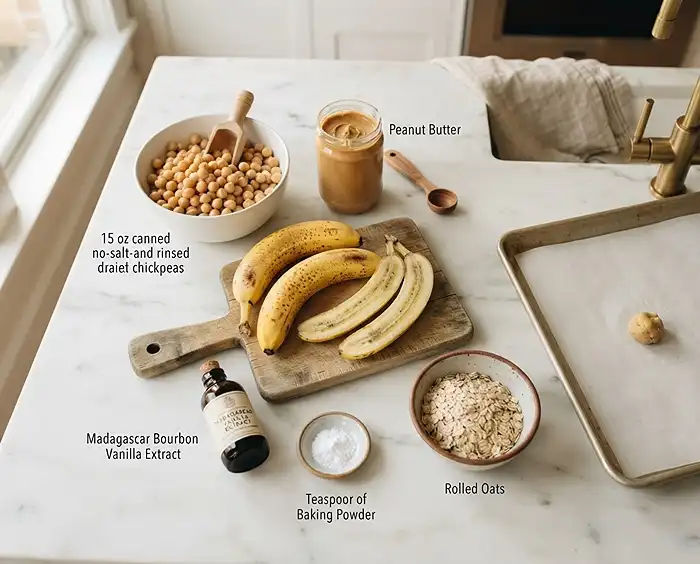 Banana Chickpea Cookies 3 Main ingredients for banana chickpea cookies 