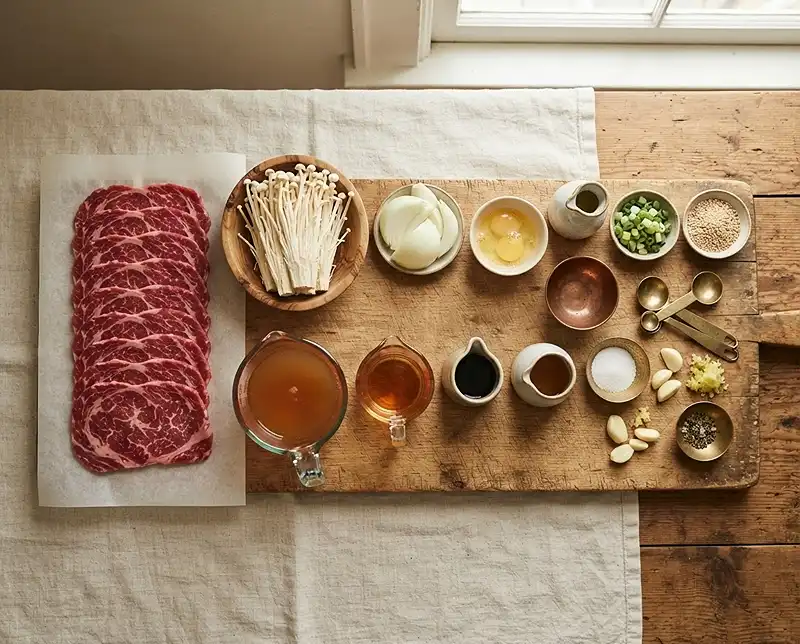 Main ingredients for enoki beef rolls recipe
